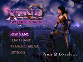 Title screen of Xena: Warrior Princess on the Sony Playstation.