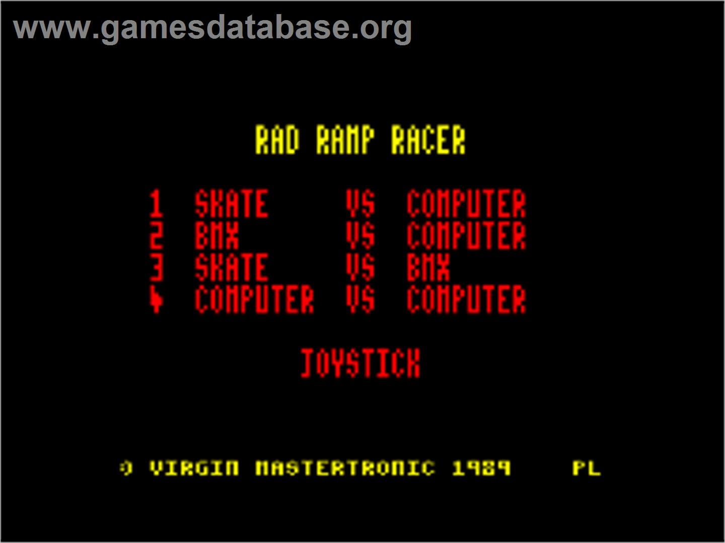 Rad Ramp Racer - Amstrad CPC - Artwork - Title Screen