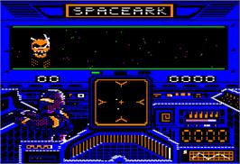 In game image of Space Quarks on the Apple II.