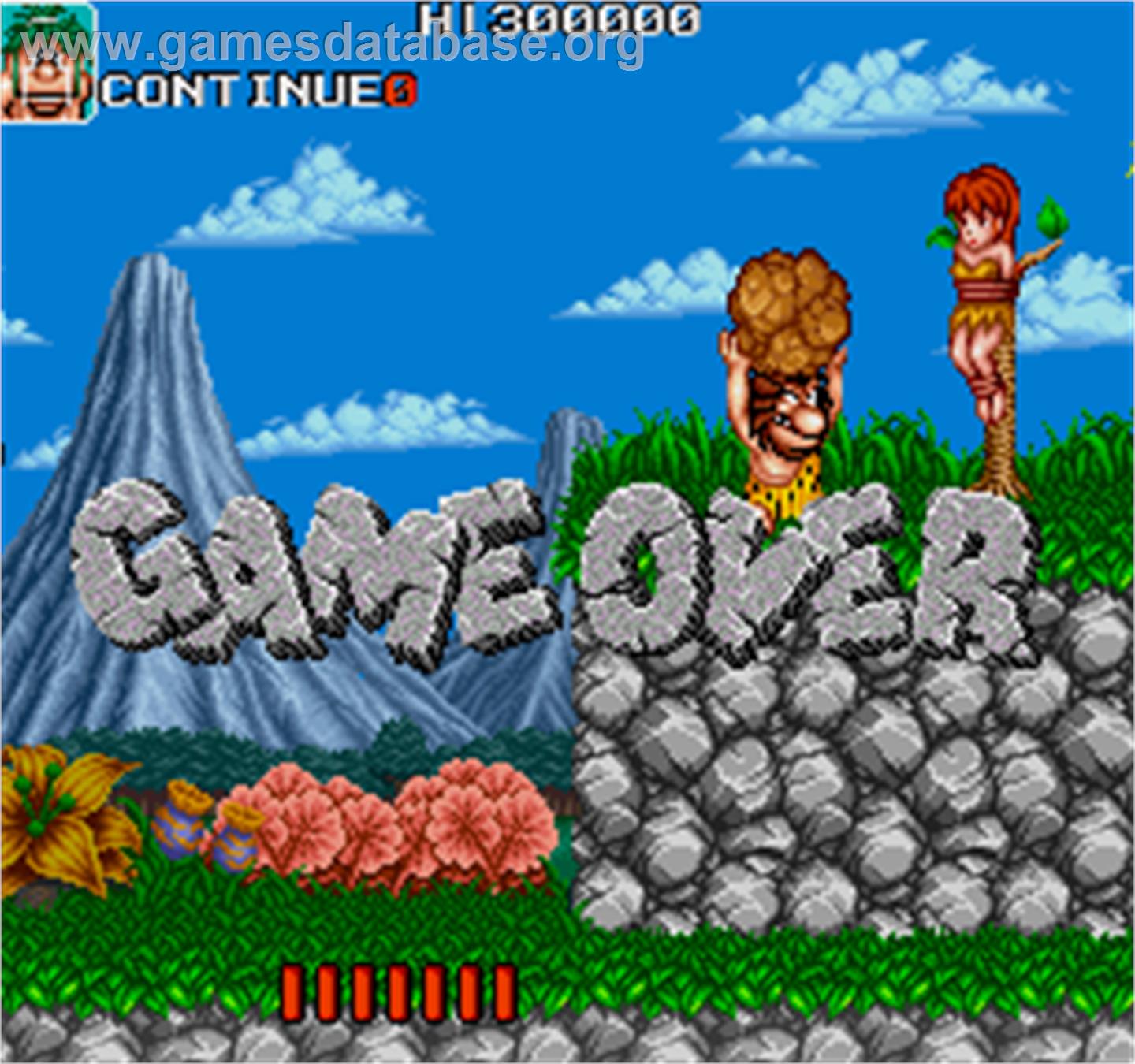 Caveman Ninja - Arcade - Artwork - Game Over Screen