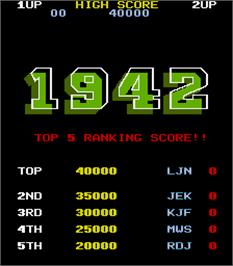 High Score Screen for 1942.