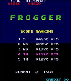 High Score Screen for Frog.