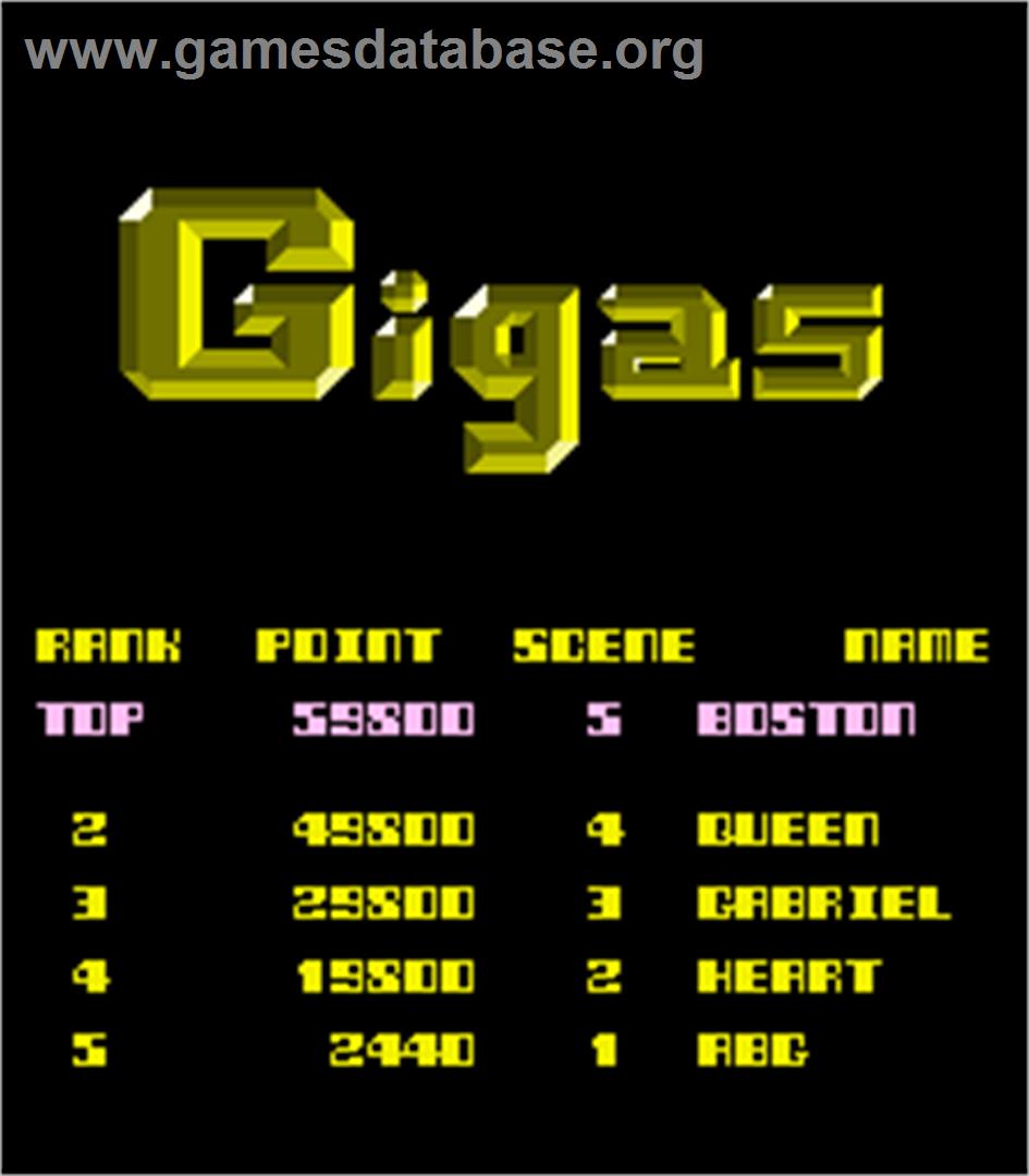 Gigas - Arcade - Artwork - High Score Screen