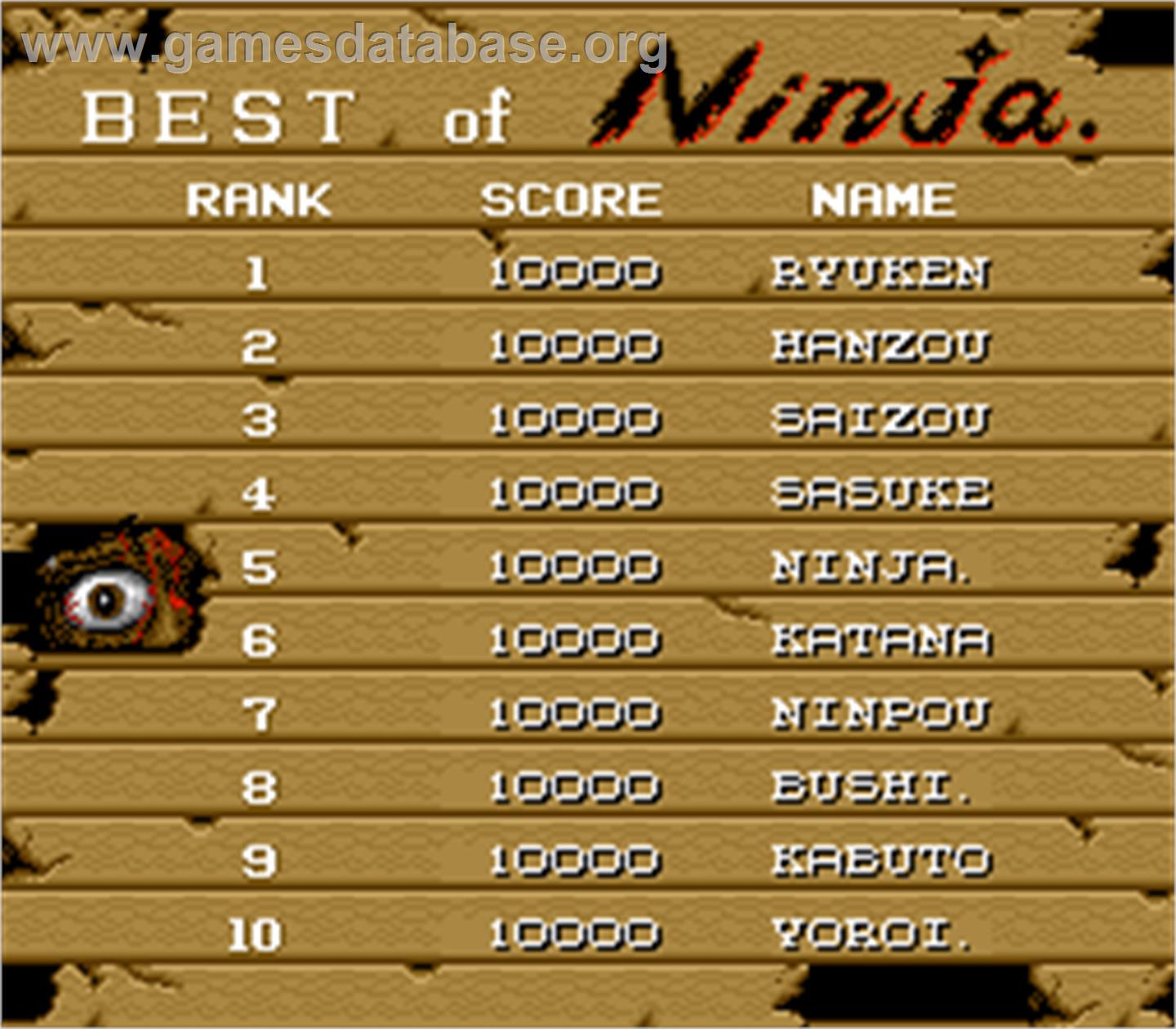 Ninja Gaiden - Arcade - Artwork - High Score Screen