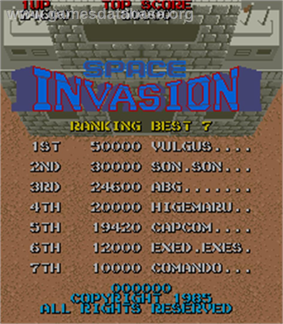 Space Invasion - Arcade - Artwork - High Score Screen