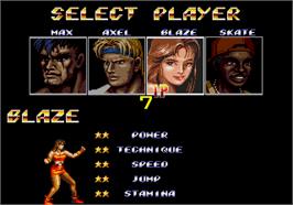 Select Screen for Streets of Rage II.