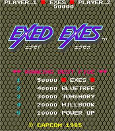 Title screen of Exed Exes on the Arcade.