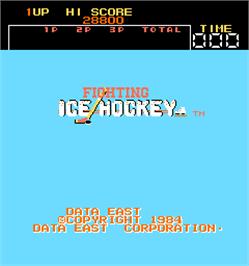 Title screen of Fighting Ice Hockey on the Arcade.