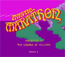 Title screen of Mystic Marathon on the Arcade.