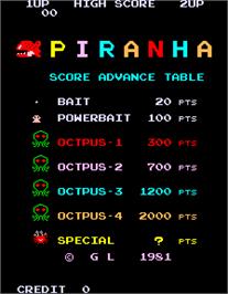 Title screen of Piranha on the Arcade.