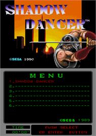 Title screen of Shadow Dancer on the Arcade.