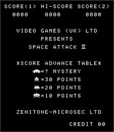 Title screen of Space Attack II on the Arcade.
