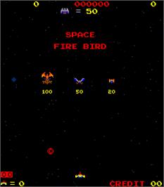 Title screen of Space Firebird on the Arcade.