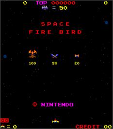 Title screen of Space Firebird on the Arcade.