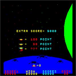 Title screen of Stratovox on the Arcade.