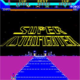 Title screen of Super Astro Fighter on the Arcade.