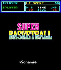 Title screen of Super Basketball on the Arcade.