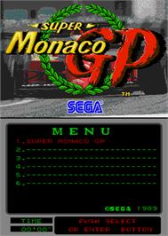 Title screen of Super Monaco GP on the Arcade.