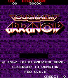 Title screen of Tournament Arkanoid on the Arcade.