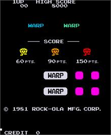 Title screen of Warp Warp on the Arcade.