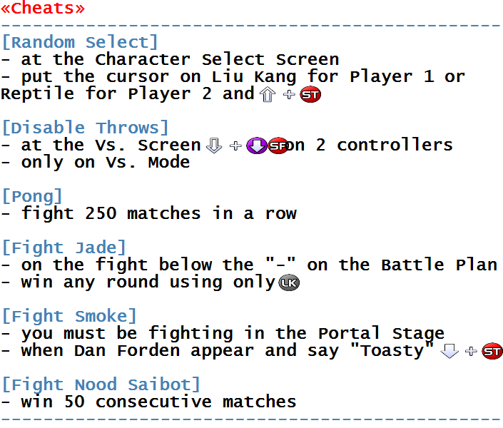 Mortal Kombat II Challenger - Arcade - Commands/Moves 