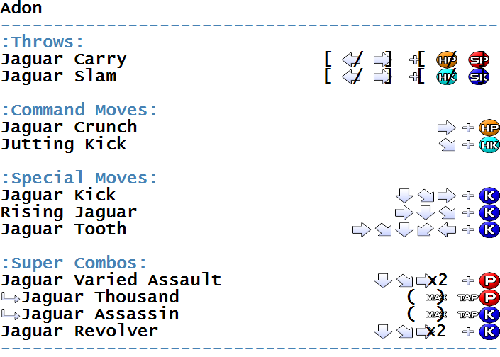 Street Fighter Zero 2 - Arcade - Commands/Moves 