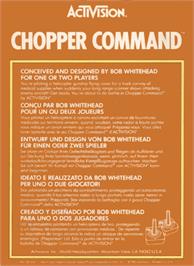 Box back cover for Chopper Command on the Atari 2600.