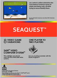 Box back cover for Seaquest on the Atari 2600.
