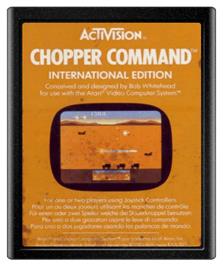 Cartridge artwork for Chopper Command on the Atari 2600.