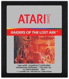Cartridge artwork for Raiders of the Lost Ark on the Atari 2600.