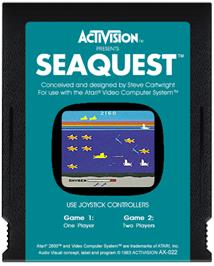 Cartridge artwork for Seaquest on the Atari 2600.