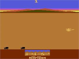 Title screen of Chopper Command on the Atari 2600.