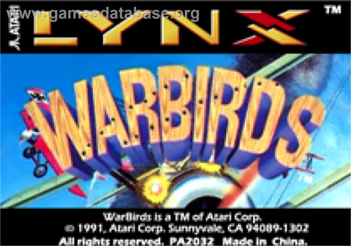 Warbirds - Atari Lynx - Artwork - Cartridge Top