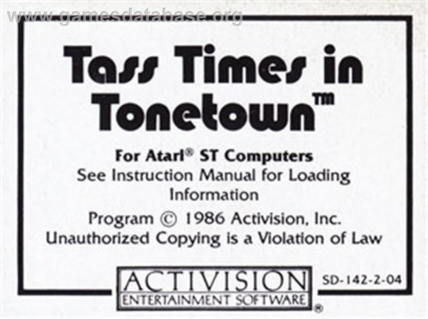 Tass Times in Tonetown - Atari ST - Artwork - Cartridge Top