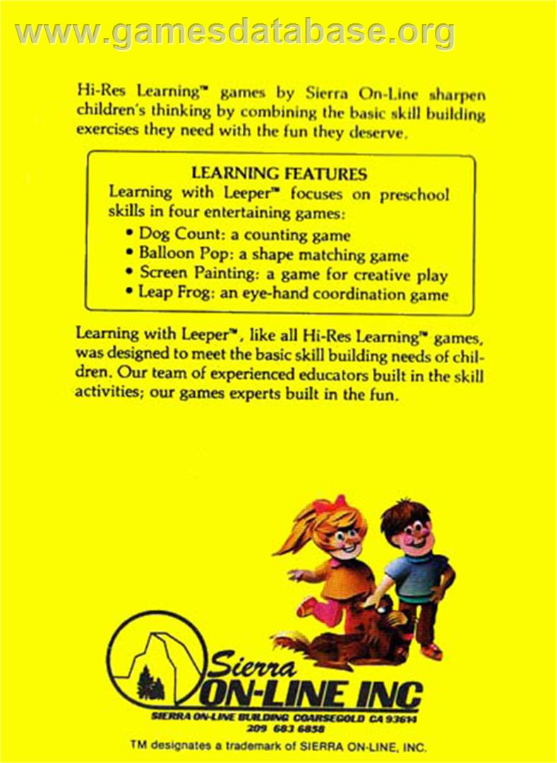Learning with Leeper - Coleco Vision - Artwork - Box Back