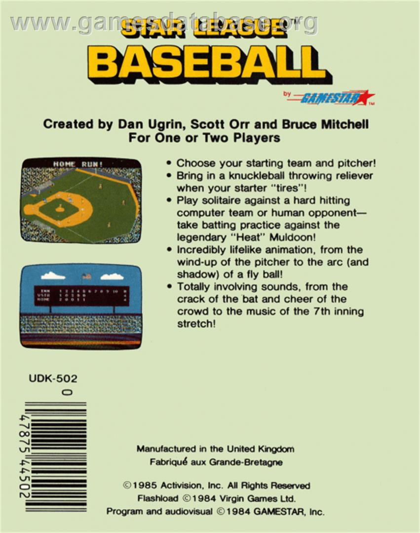 Star League Baseball - Commodore 64 - Artwork - Box Back