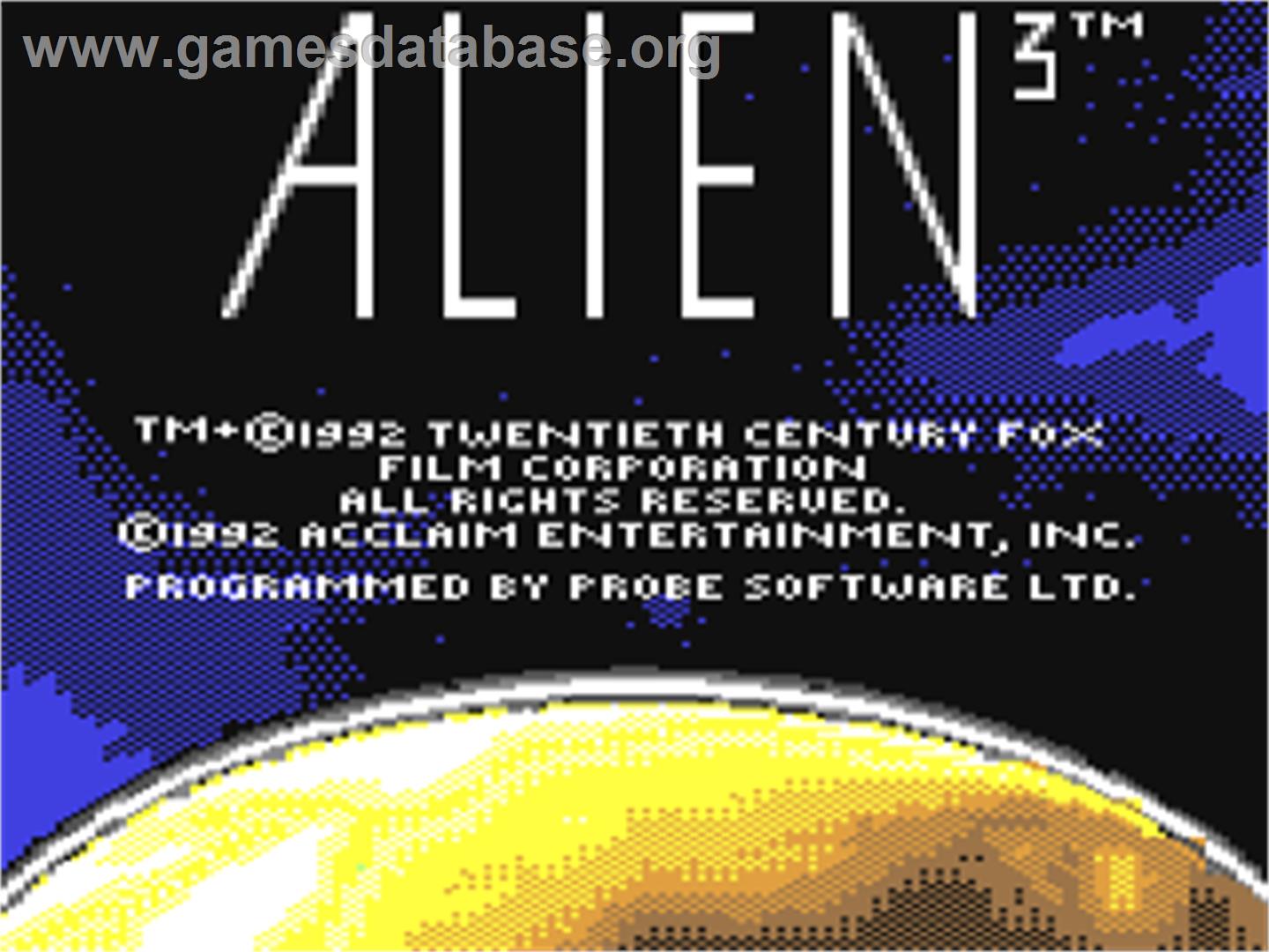 Alien 3 - Commodore 64 - Artwork - Title Screen