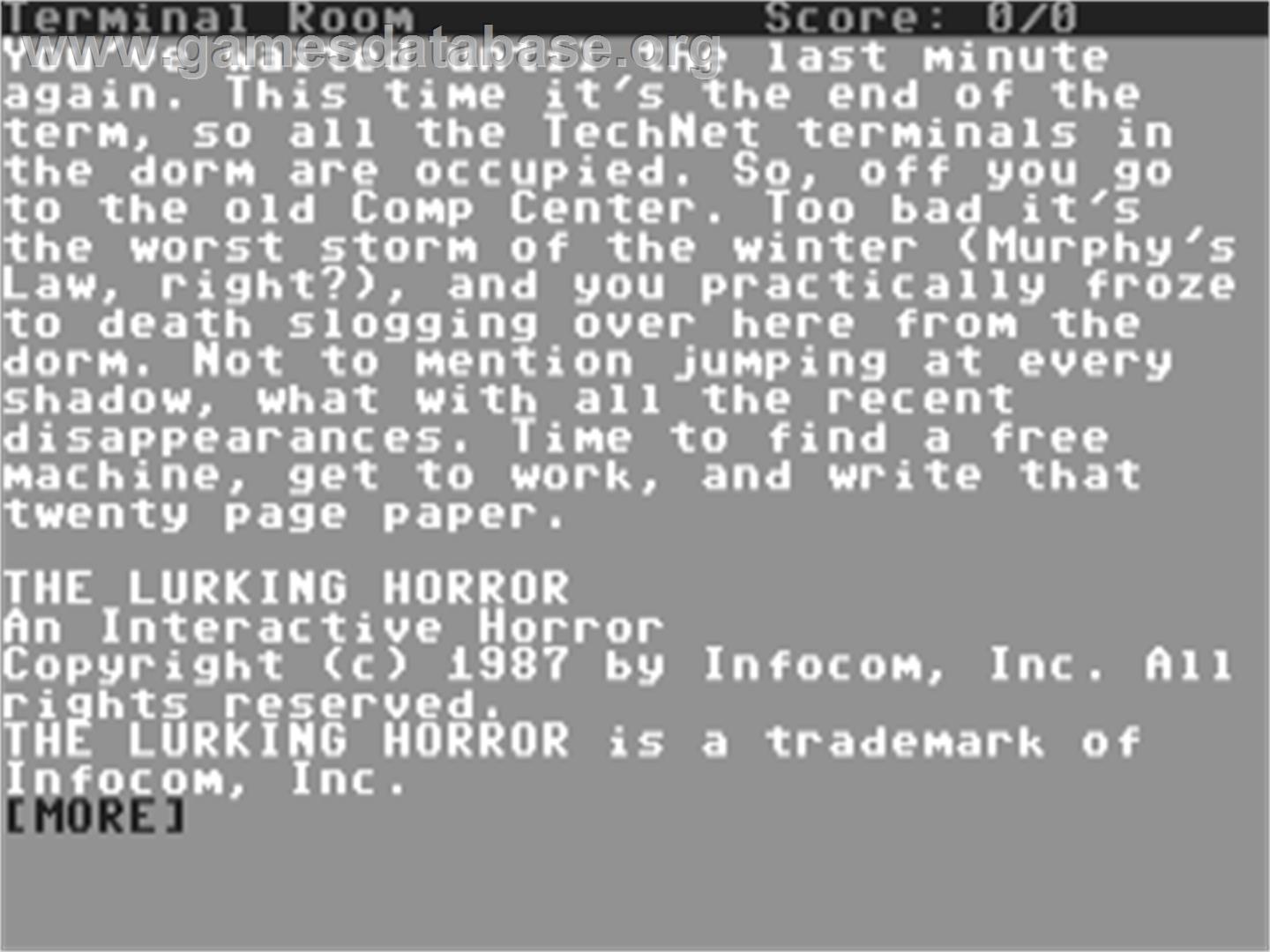 The Lurking Horror - Commodore 64 - Artwork - Title Screen