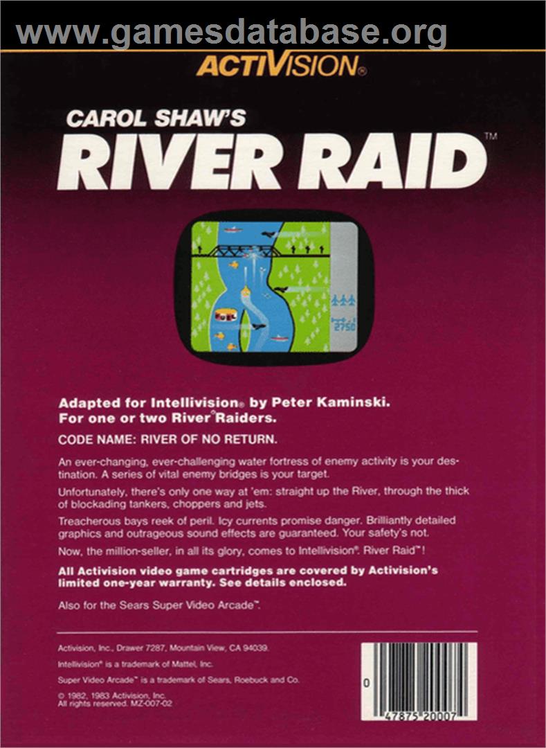 River Raid (Version 1) - Mattel Intellivision - Artwork - Box Back