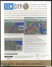 Box back cover for SimCity Classic on the Microsoft DOS.