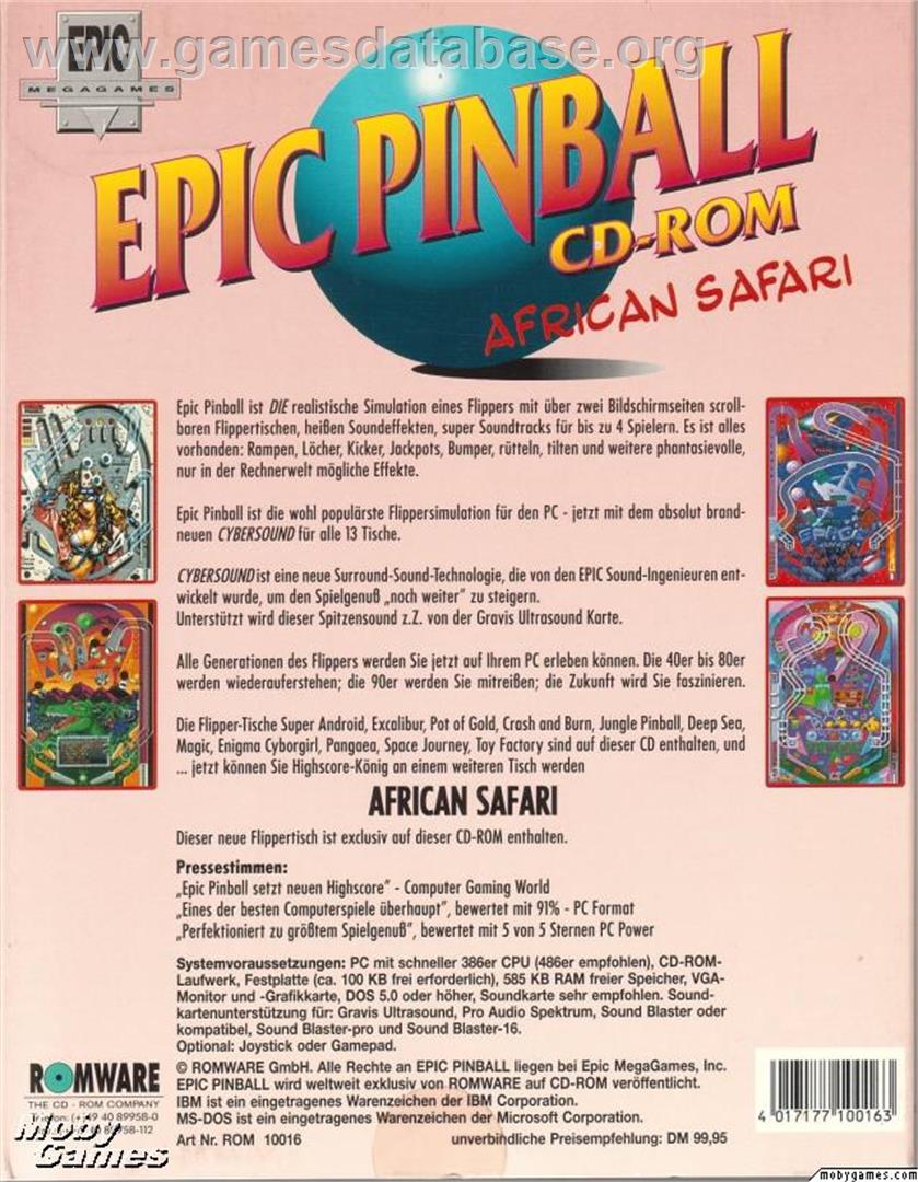 Epic Pinball - Microsoft DOS - Artwork - Box Back