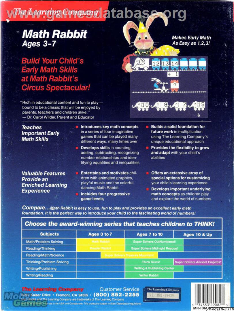 Math Rabbit - Microsoft DOS - Artwork - Box Back