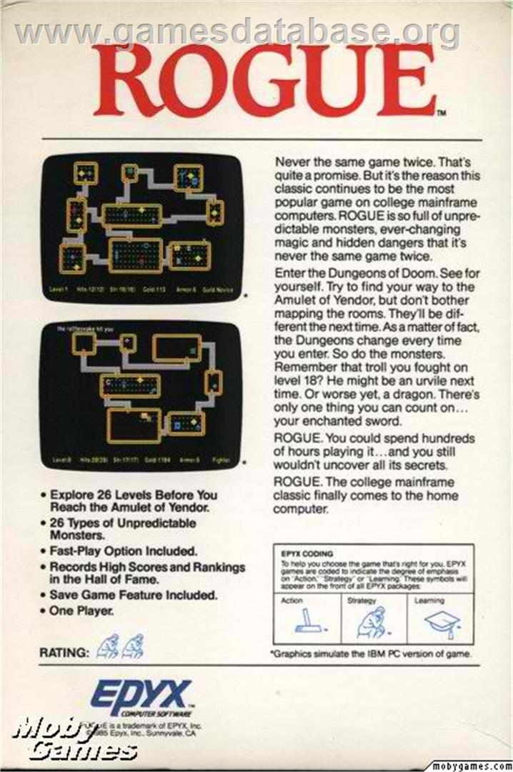 Rogue - Microsoft DOS - Artwork - Box Back