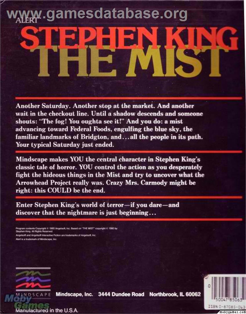 Stephen King's - The Mist - Microsoft DOS - Artwork - Box Back