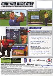 Box back cover for Tiger Woods PGA Tour 2004 on the Microsoft Xbox.