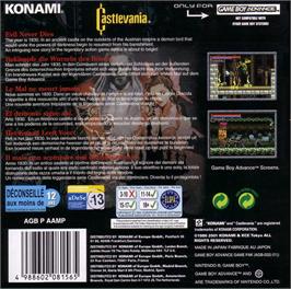 Box back cover for Castlevania: Legends on the Nintendo Game Boy.