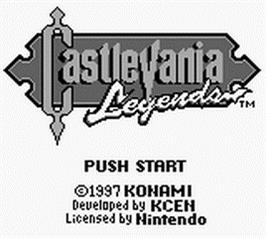 Title screen of Castlevania: Legends on the Nintendo Game Boy.