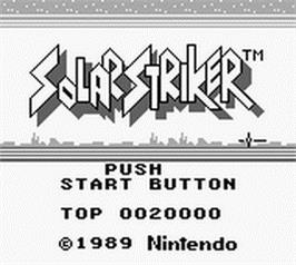 Title screen of Solar Striker on the Nintendo Game Boy.