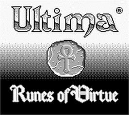Title screen of Ultima: Runes of Virtue on the Nintendo Game Boy.