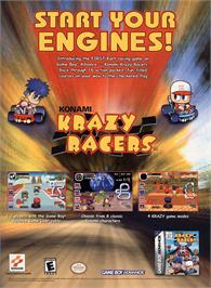 Advert for Konami Krazy Racers on the Nintendo Game Boy Advance.
